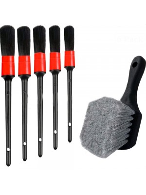 6pcs Short  handled Tire Brush Detail Brush Crevice Cleaning Brush Bristle Brush Set for Car Cleaning