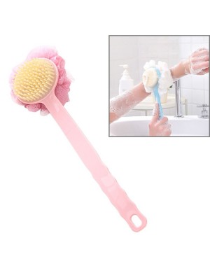 2 In 1 Multi  function Soft Hair Long Handle Bath Ball Body Brush  Pink