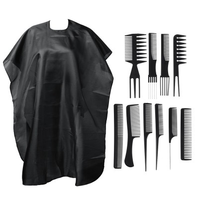 11PCS Salon Hair Styling Hairdressing Tool Barbers Brush Combs w  Apron Cloth